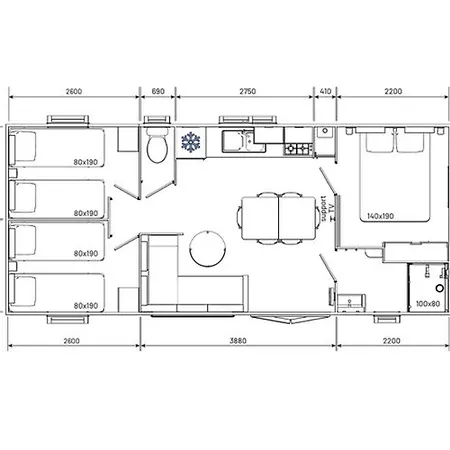 Mobil 36m² Avec Terrasse - 6 Personnes, 3 - Api-1-52-530 Barbey-Seroux